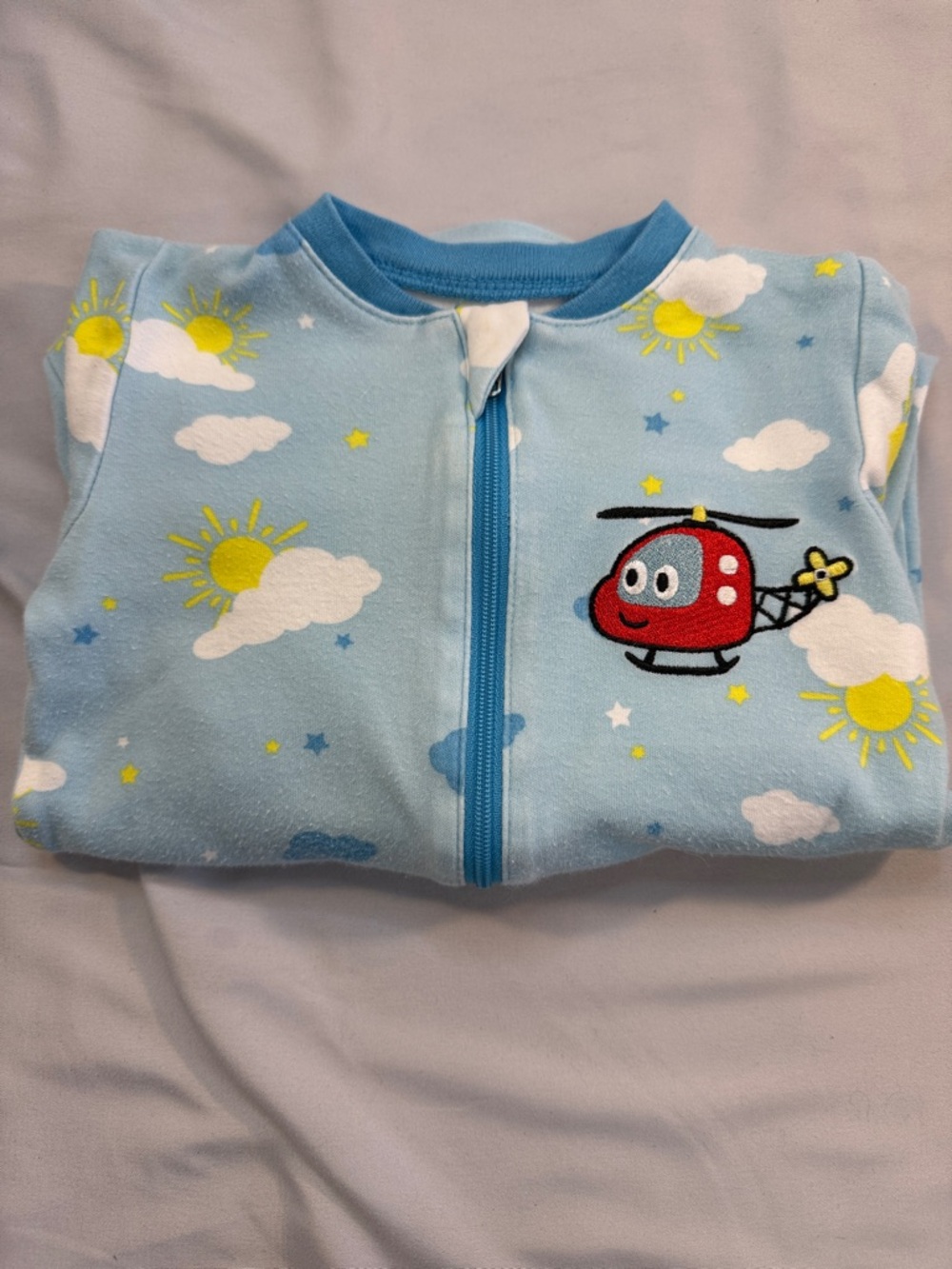 Tuffy Blue Baby Onesie with Helicopter and Cloud Design - Picture 4 of 4